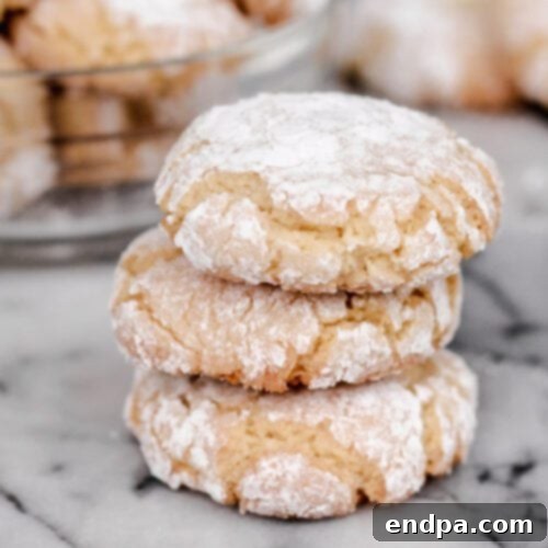A stack of three cookies with powdered sugar on top.