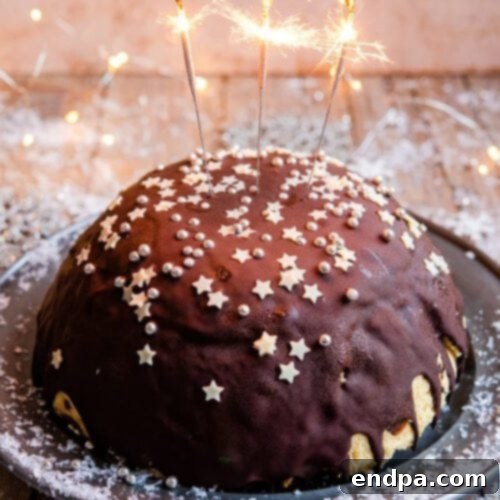 A chocolate cake with sparklers on top.