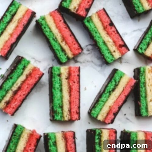 Italian cookies with rainbow stripes.