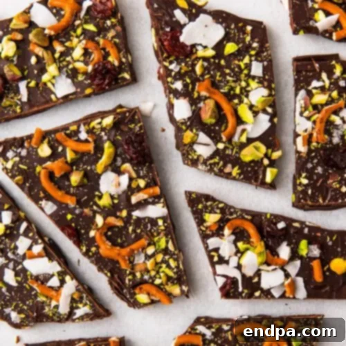 Sweet Yuletide Treasures 30 Sweet 'N Salty Chocolate Bark, loaded with pistachios, coconut, pretzels, and dried cherries, a perfect afternoon snack.