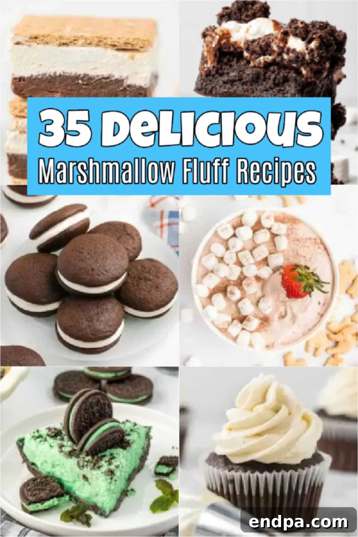 An inviting assortment of delicious marshmallow fluff dessert recipes, including vibrant brownies, cookies, and creamy dips, perfect for any occasion.