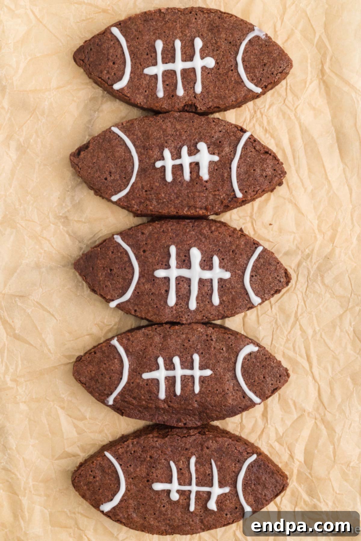 Football brownies on parchment paper