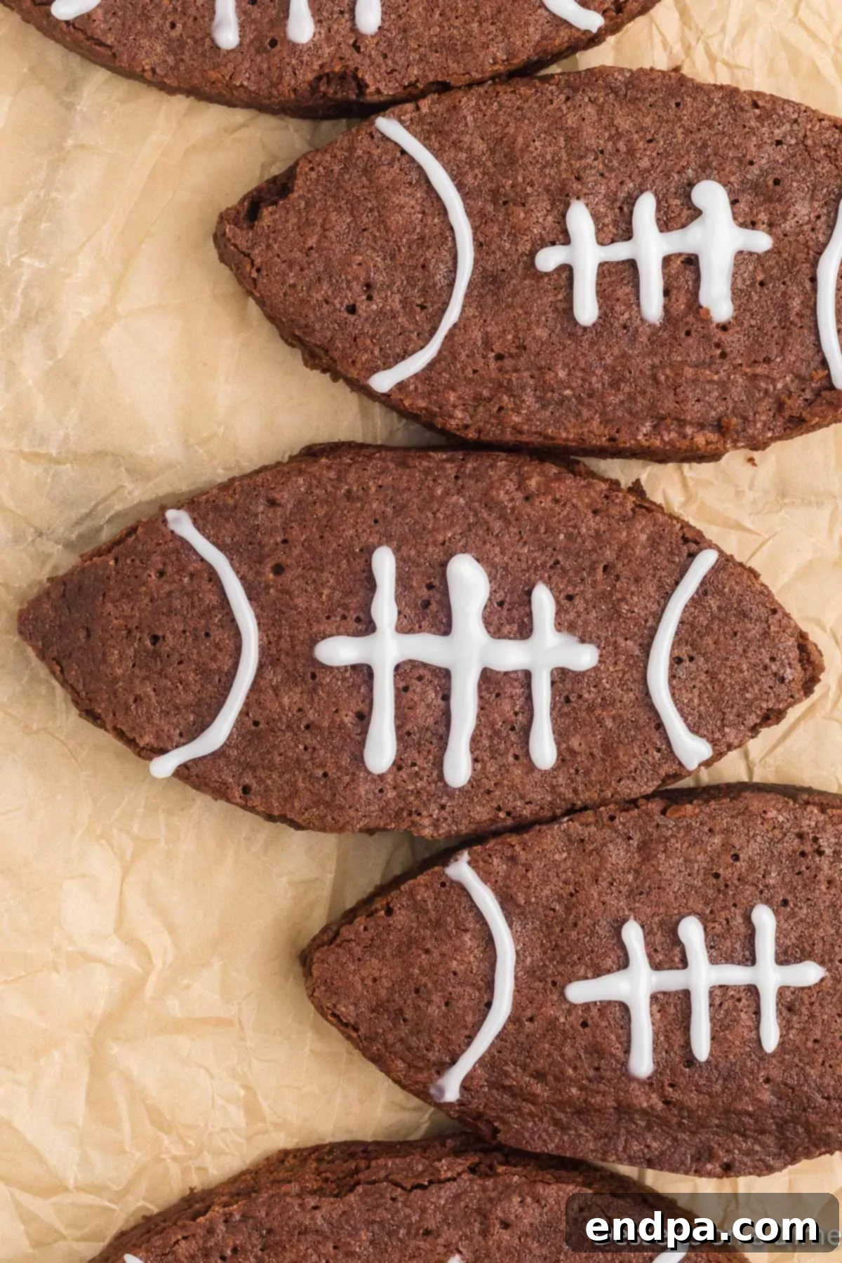 Football brownies on parchment paper