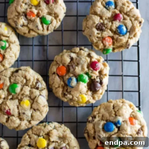 Thick and chewy Monster Cookies loaded with peanut butter, oats, M&M’s, and chocolate chips.