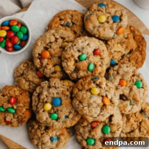 Super soft and chewy Peanut Butter Oatmeal M&M Cookies loaded with M&M candy.
