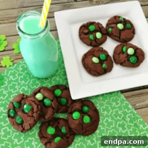 Delicious Mint M&M Cookies with a double chocolate chip dough.
