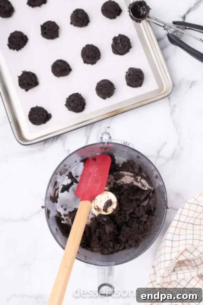 The blended Oreo and cream cheese mixture, ready for shaping.