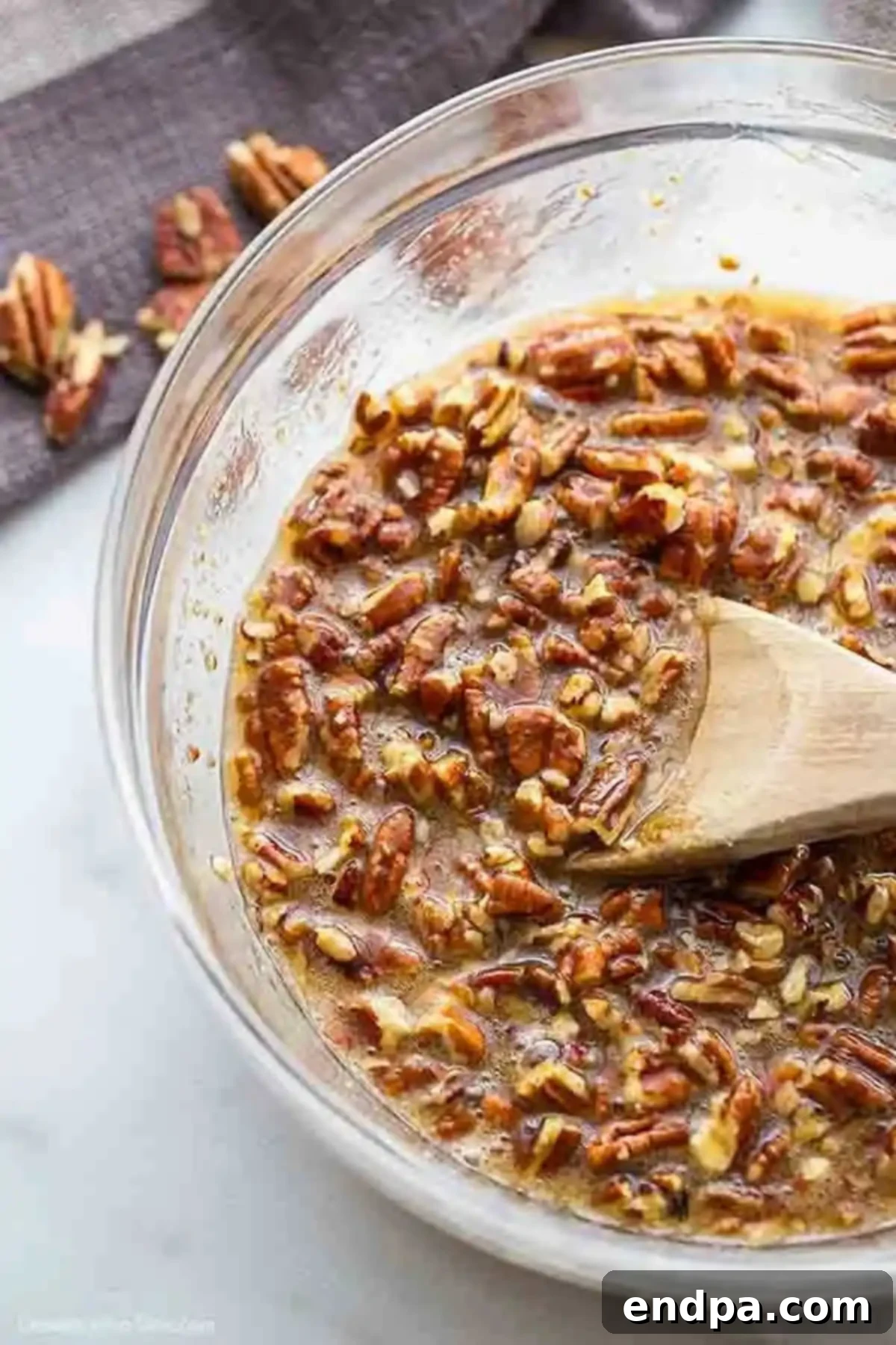 Pecan Pie filling combined in a bowl. 