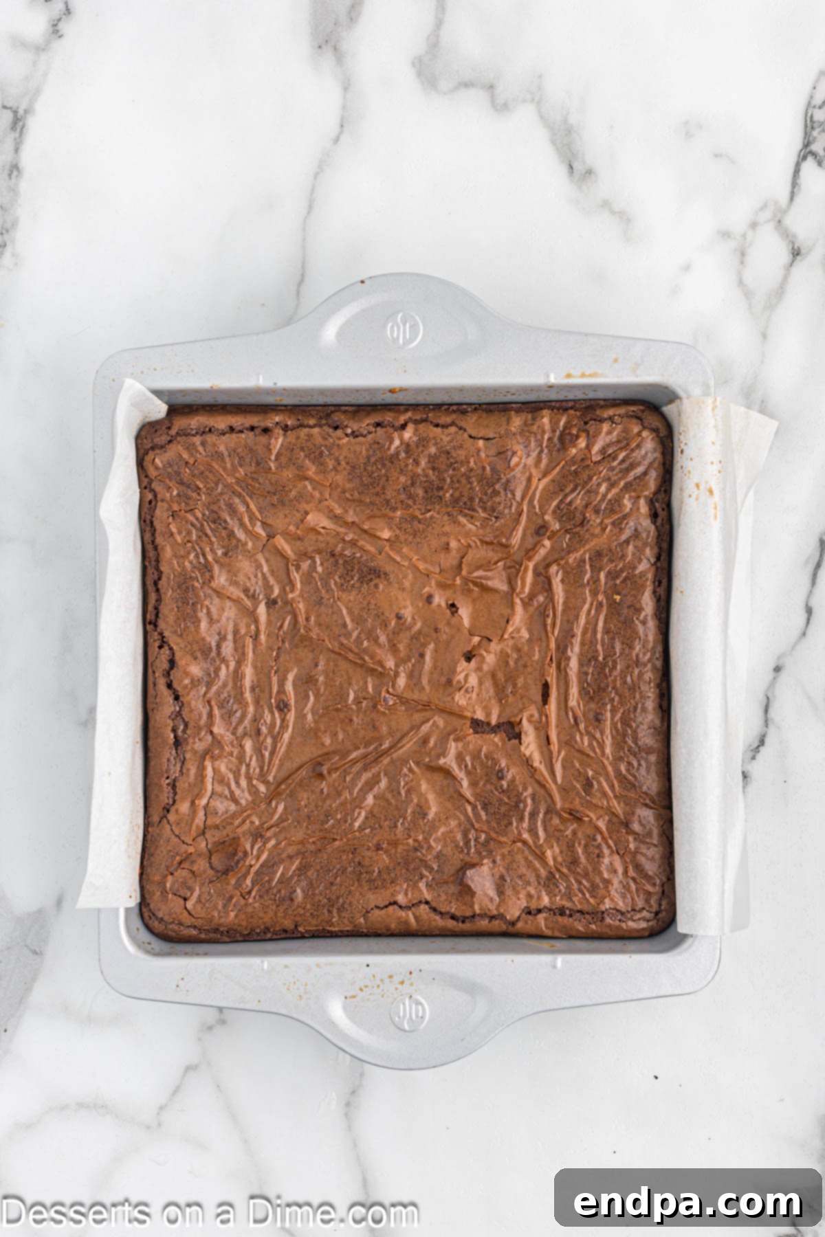 Fully baked Slutty Brownies in the baking dish, golden brown and perfectly set.