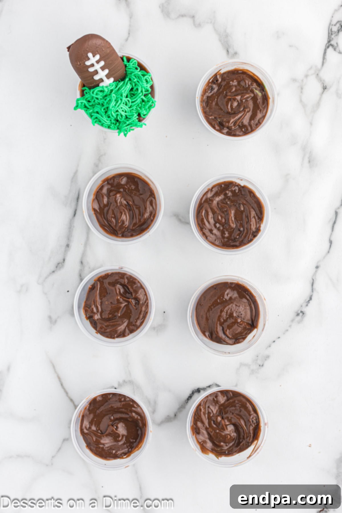 Pudding layer on top of each cup.