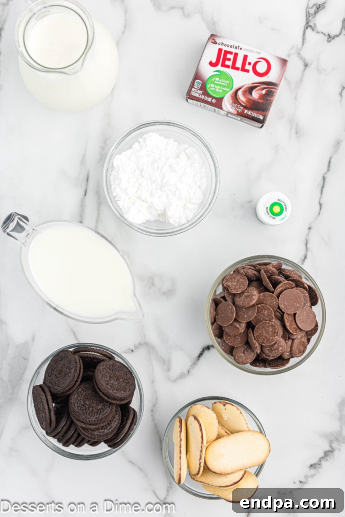 Ingredients for football dirt cups- pudding mix, milk, powdered sugar, melting chocolate, cookies.