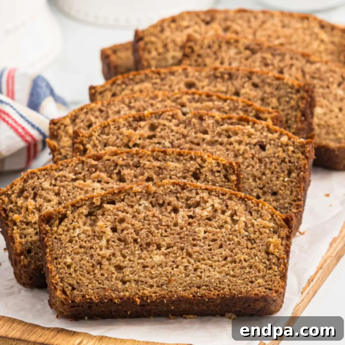 Slices of delicious applesauce bread, ready to eat.