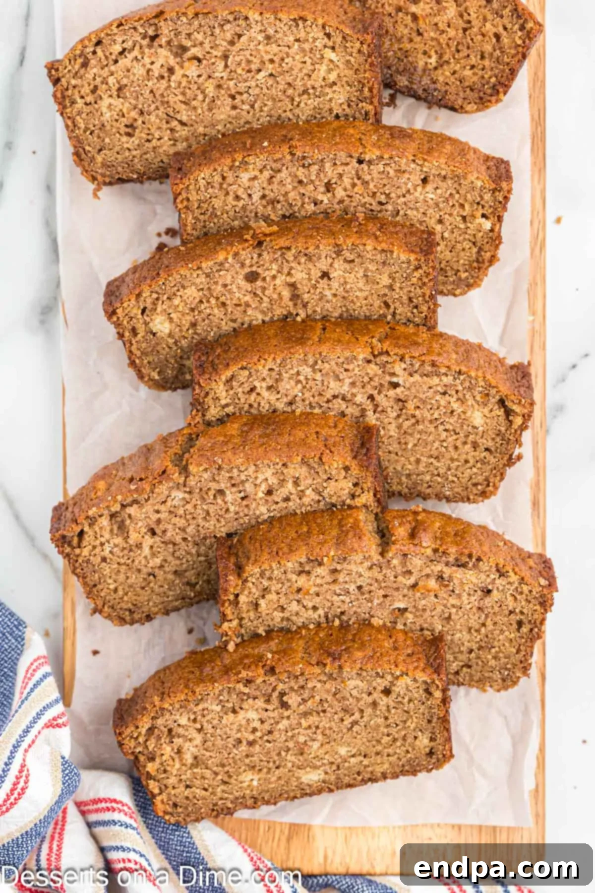 Applesauce bread sliced and ready to serve.