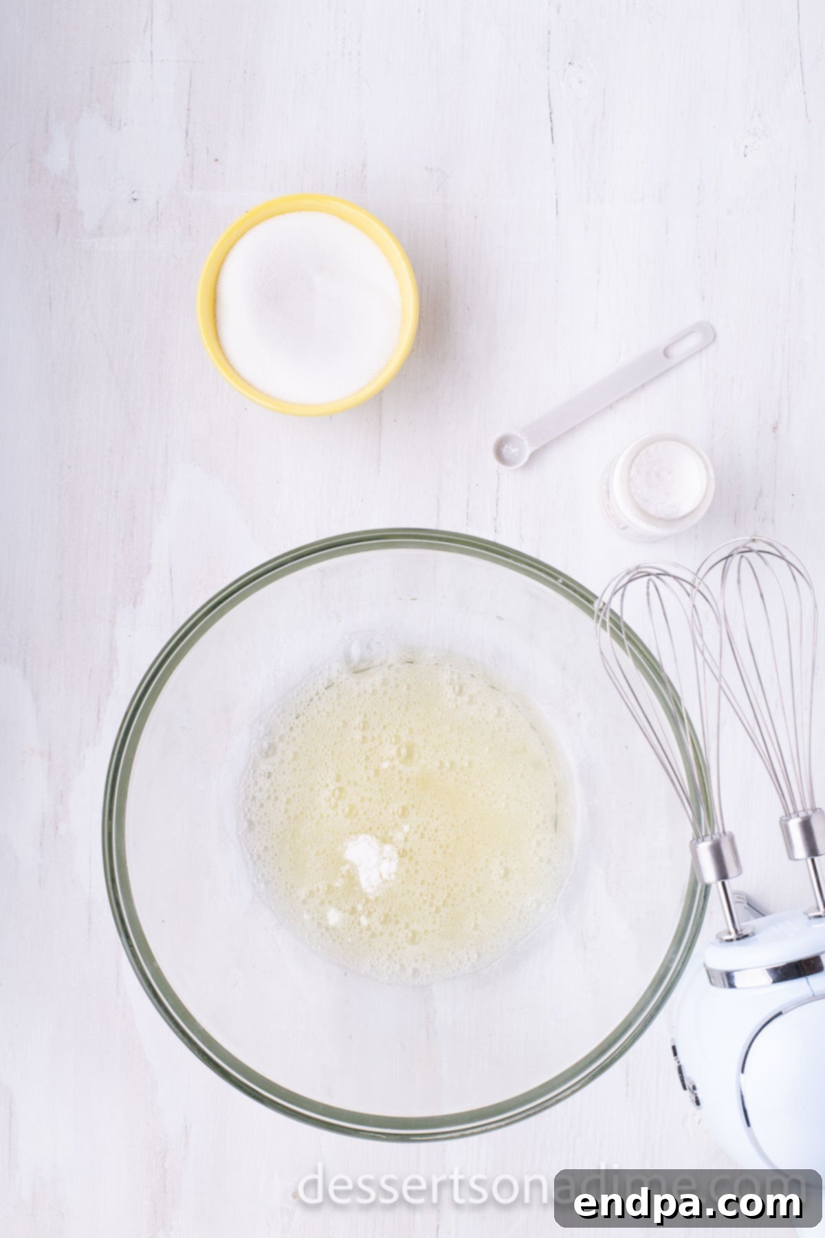 Festive Meringue Christmas Trees 4 Mixing bowl with egg whites and cream of tartar.