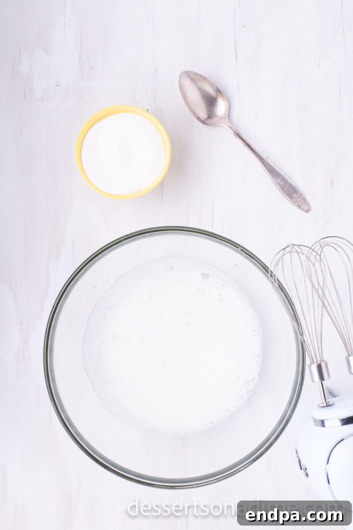 Festive Meringue Christmas Trees 5 Mixing bowl with sugar added to egg whites.