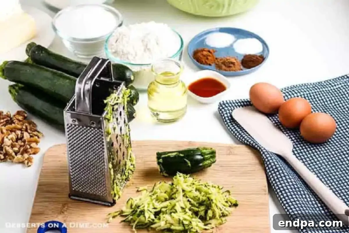 Fresh zucchini finely grated using a box grater, ready for baking.