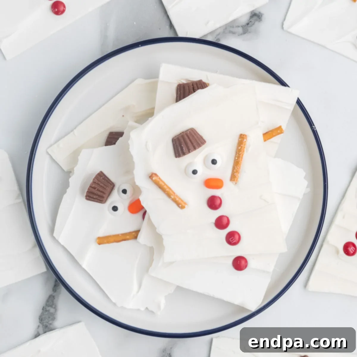 Frosty Meltdown Bark 13 Melted Snowman Bark image for Pinterest