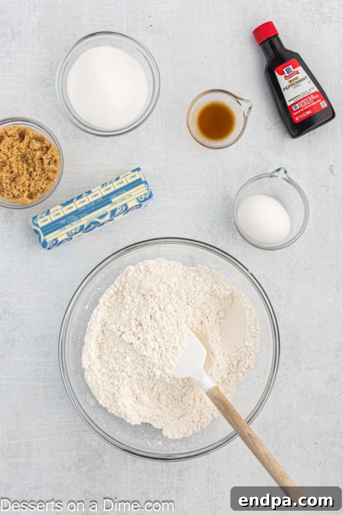 Peppermint White Chocolate Delights 4 Dry ingredients in a bowl.