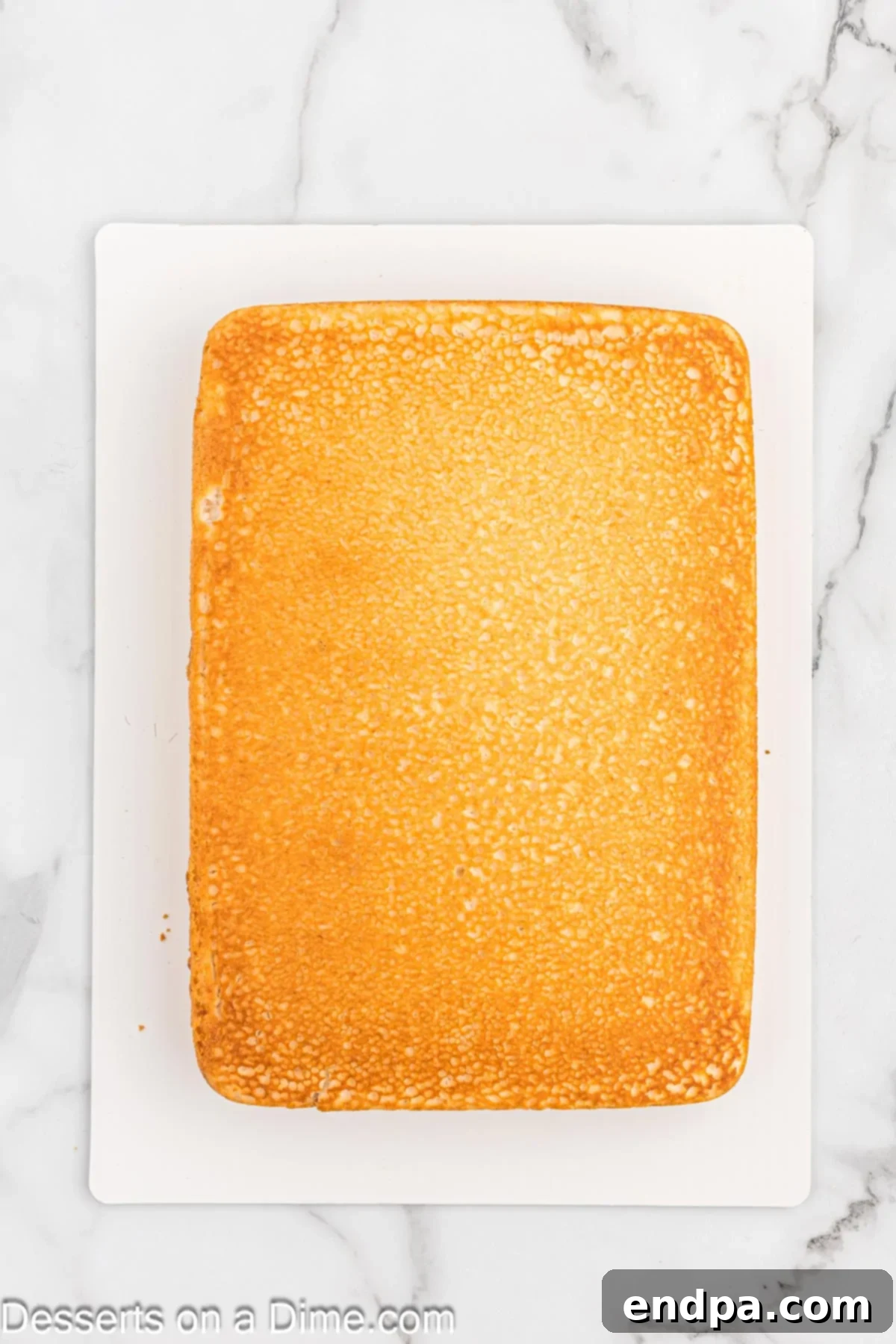 Gaudiest Garment Bake 4 Baked cake cooling on wax paper on a kitchen counter.