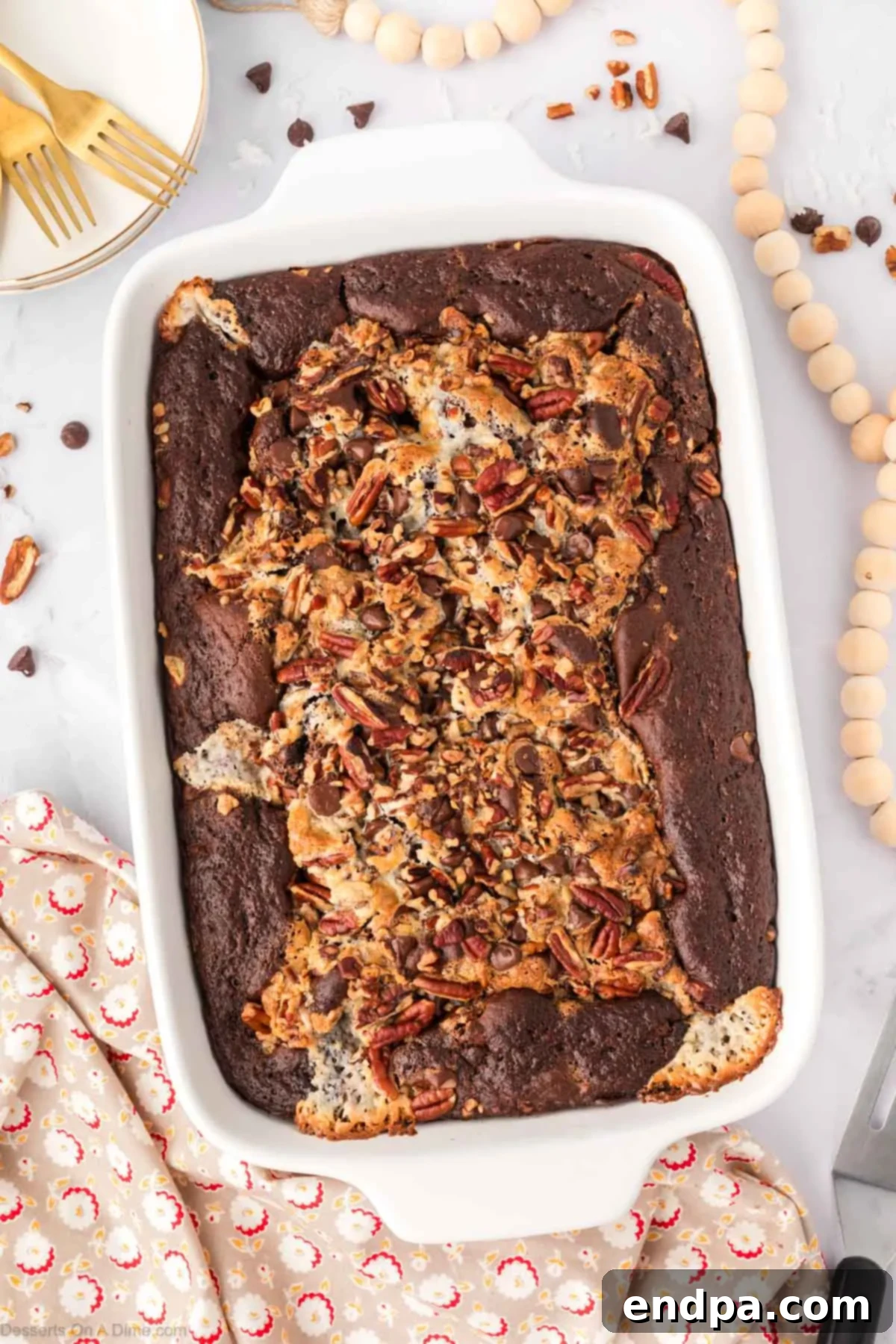 One-Pan German Chocolate Cake 11 The baked German chocolate dump cake, golden brown and ready to serve.