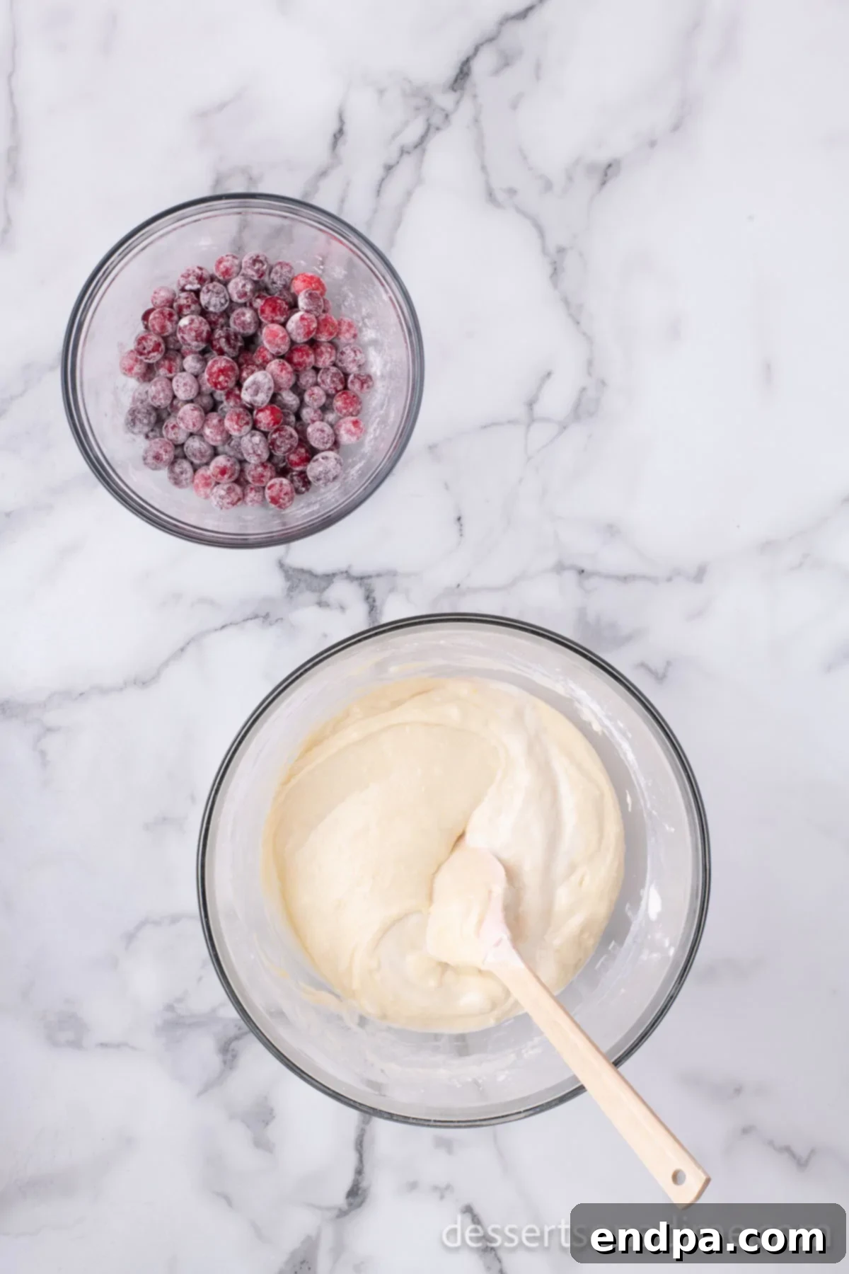 Homemade Sweet-Tart Cranberry Loaf 8 The bread batter, now combined, with the flour-coated cranberries gently being folded in by hand to ensure even distribution.