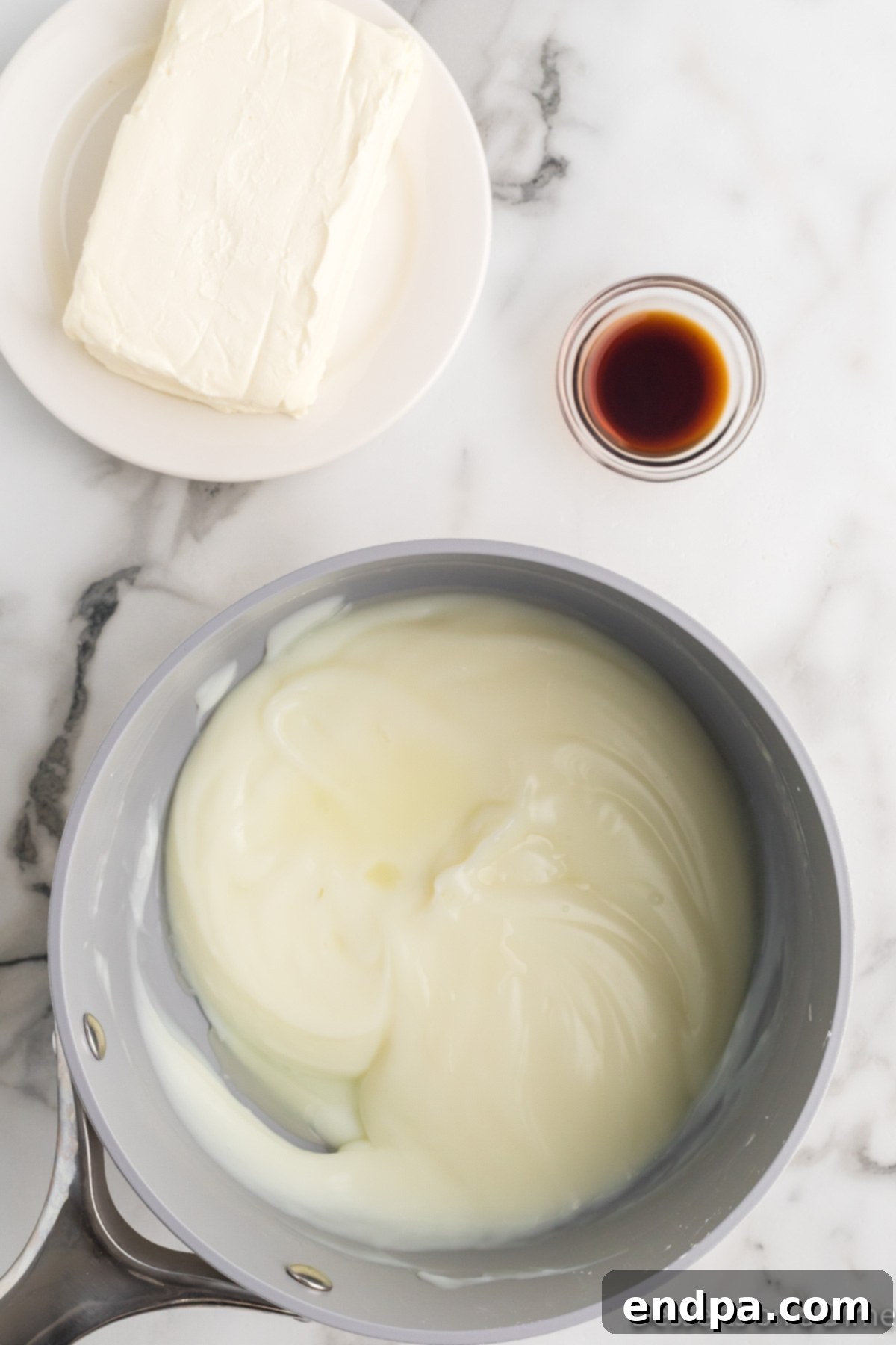 Saucepan with mixture combined and ready to be cooled.