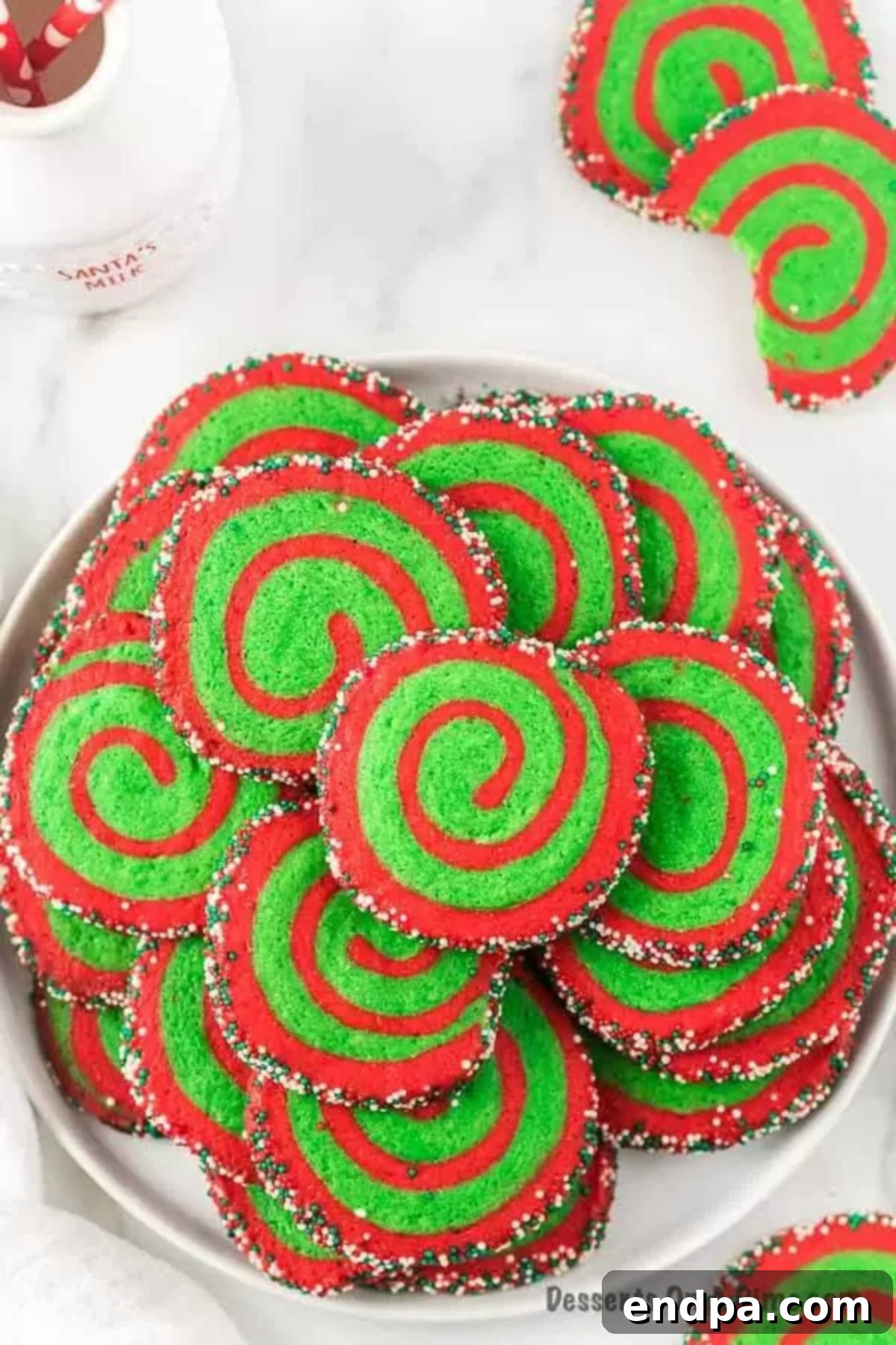 Christmas Pinwheel Cookies on a cookie platter