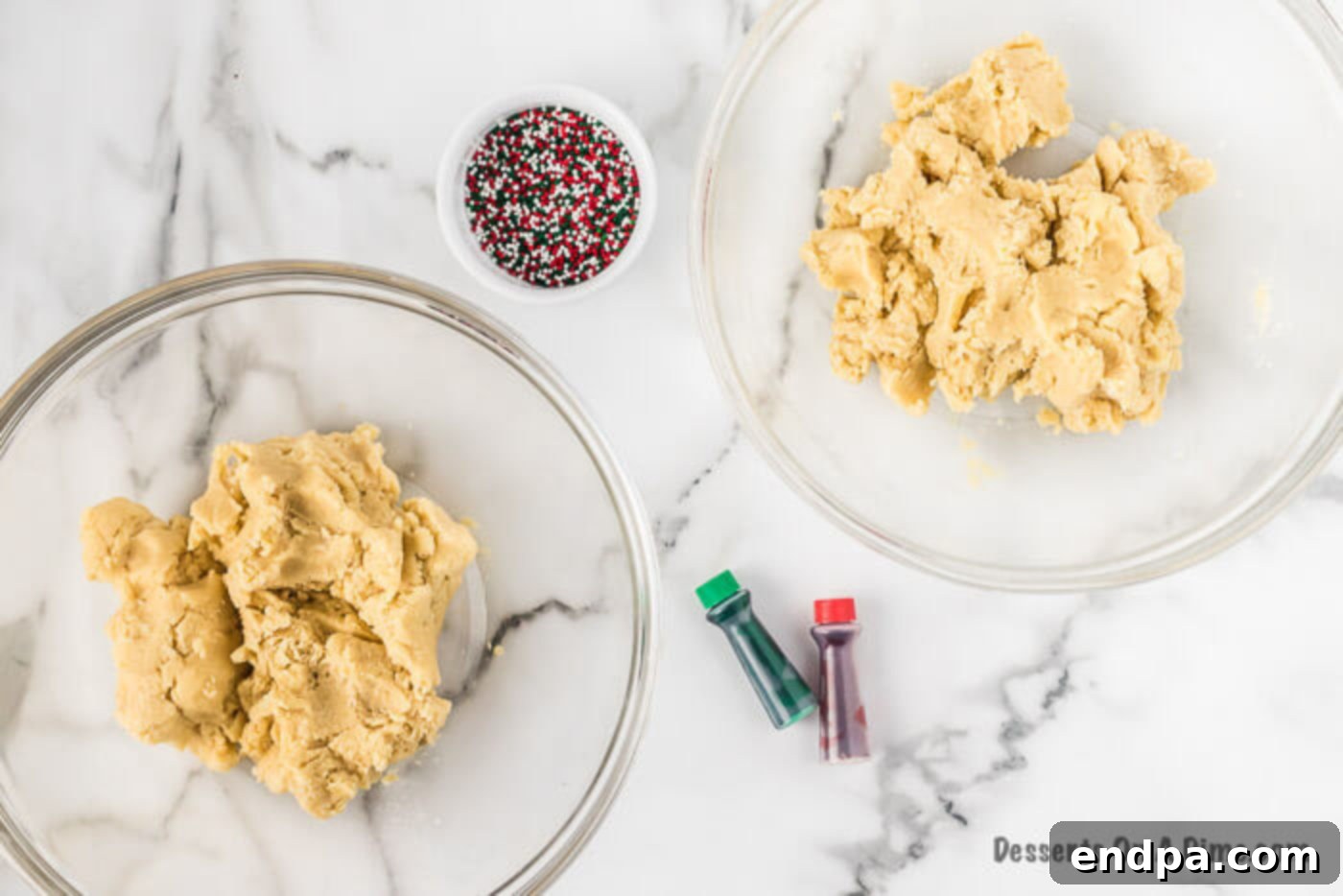 Cookie dough divided into two bowls