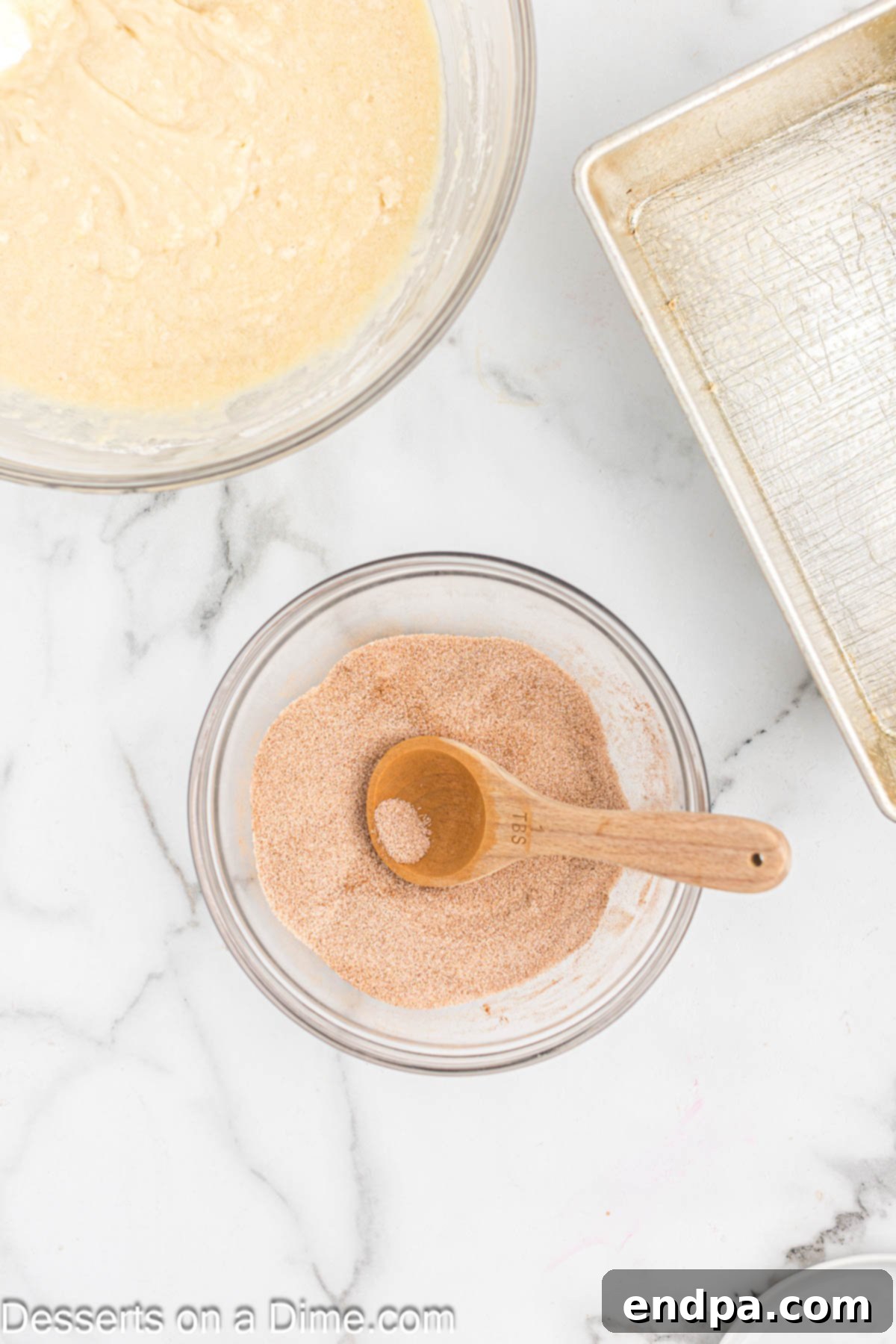 Bowl with cinnamon mixture. 