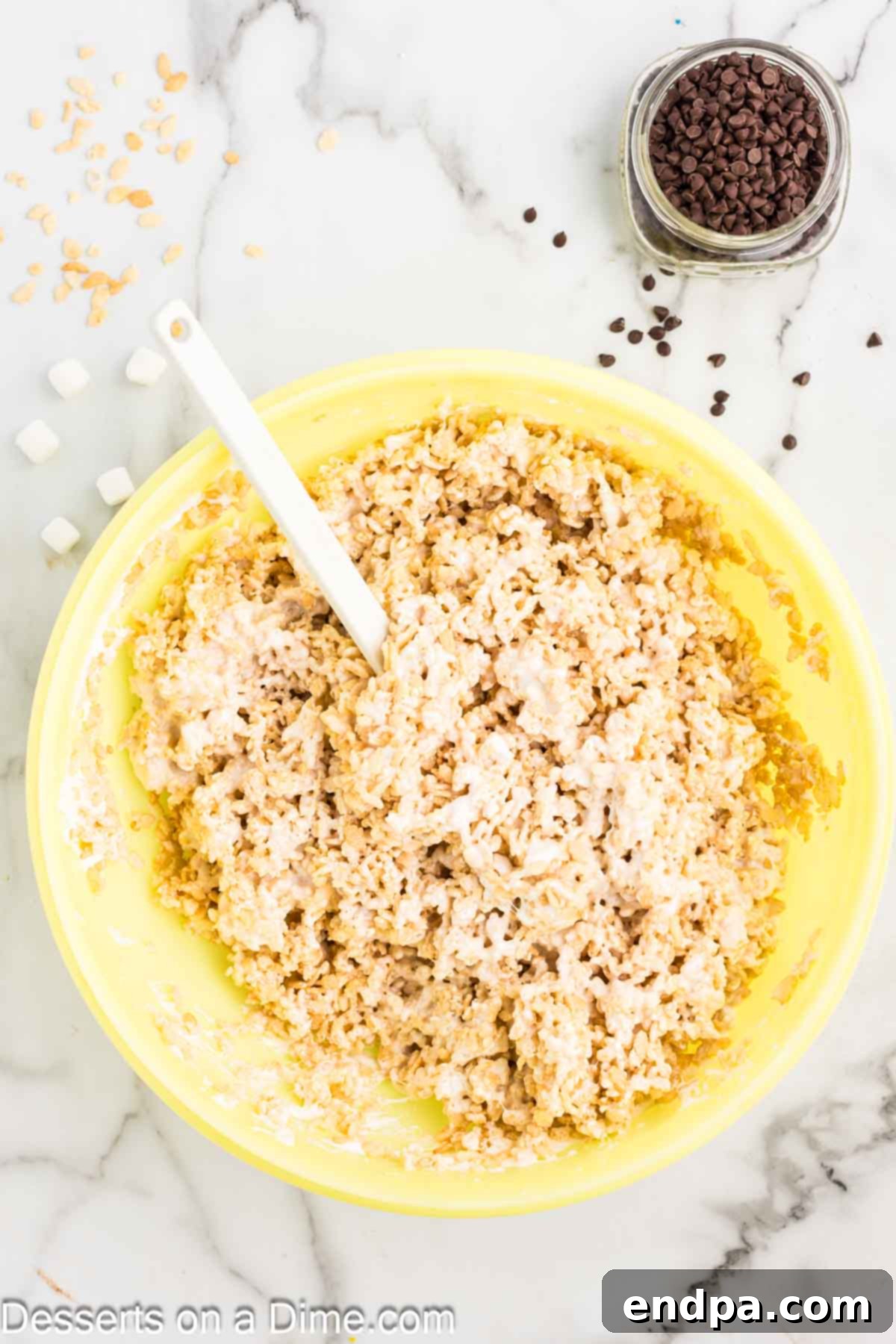 Cereal mixture folded together in bowl. 