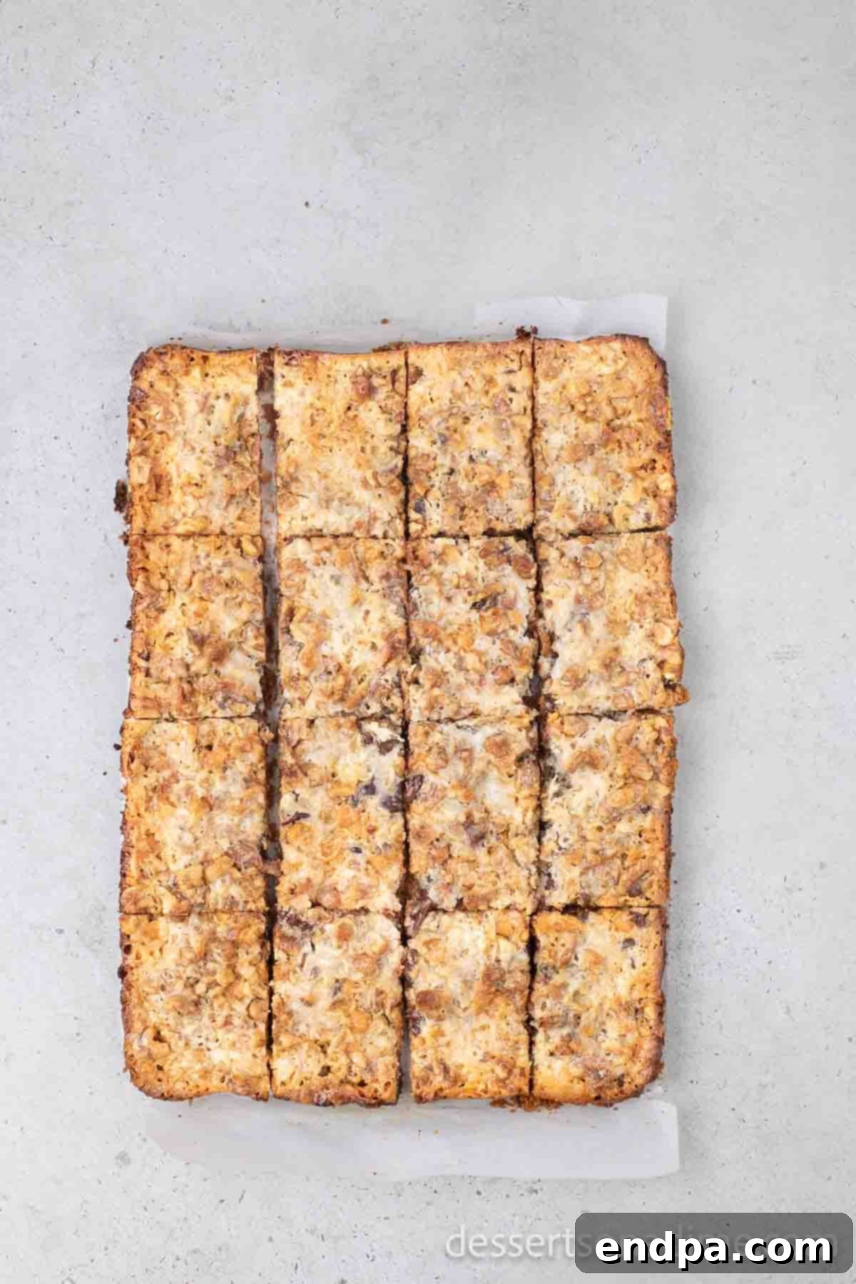 Irresistible Magic Cookie Bars Recipe 9 Magic bars cut into neat squares, ready to serve.