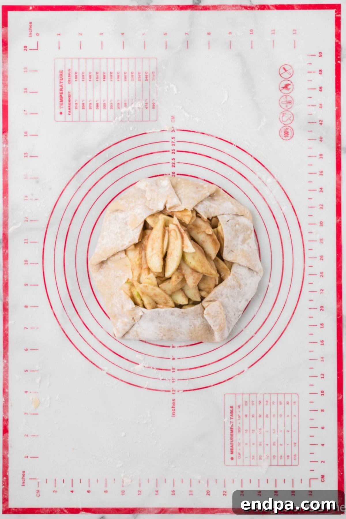 Dough folded around apples.