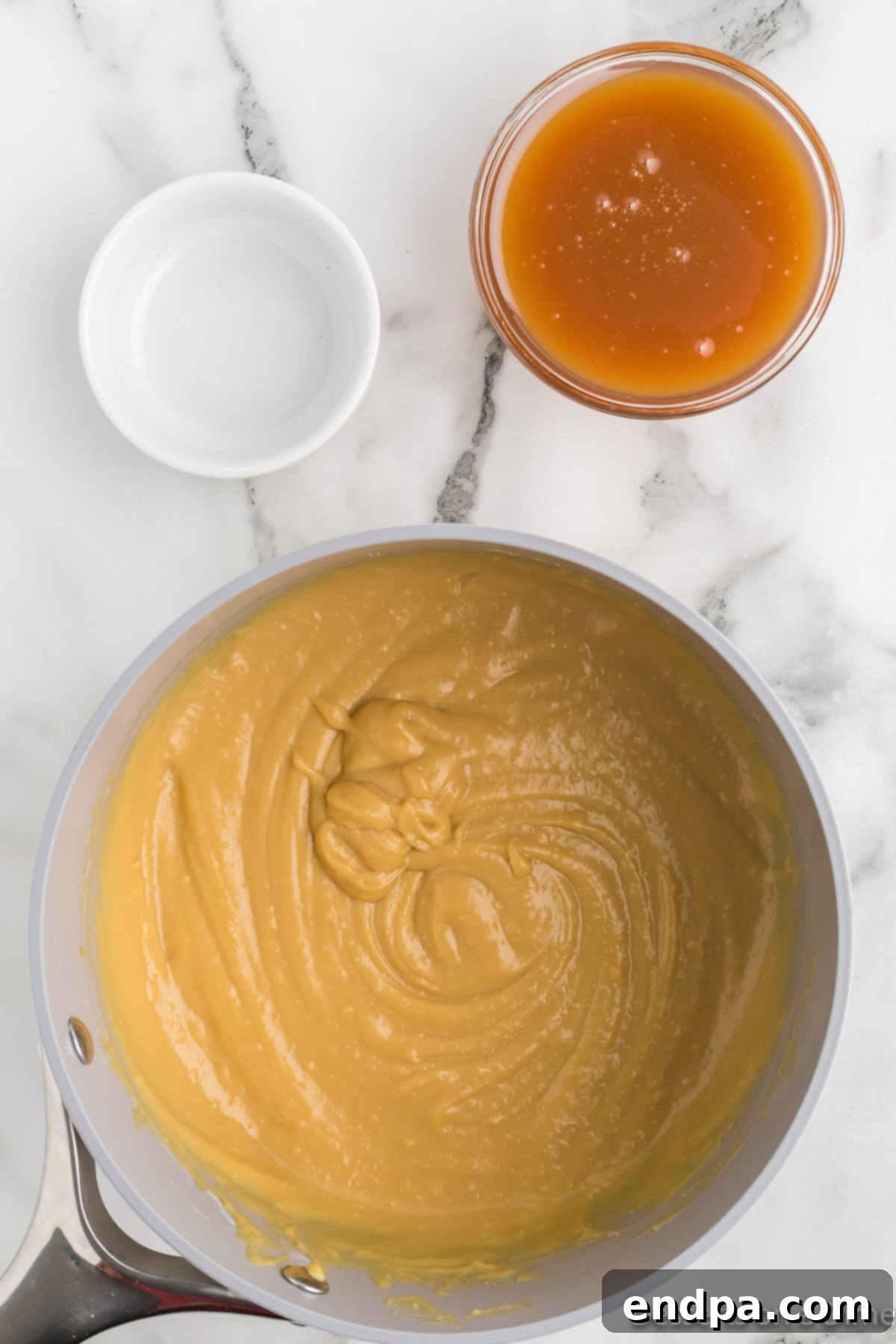 Mixture combined in pan.