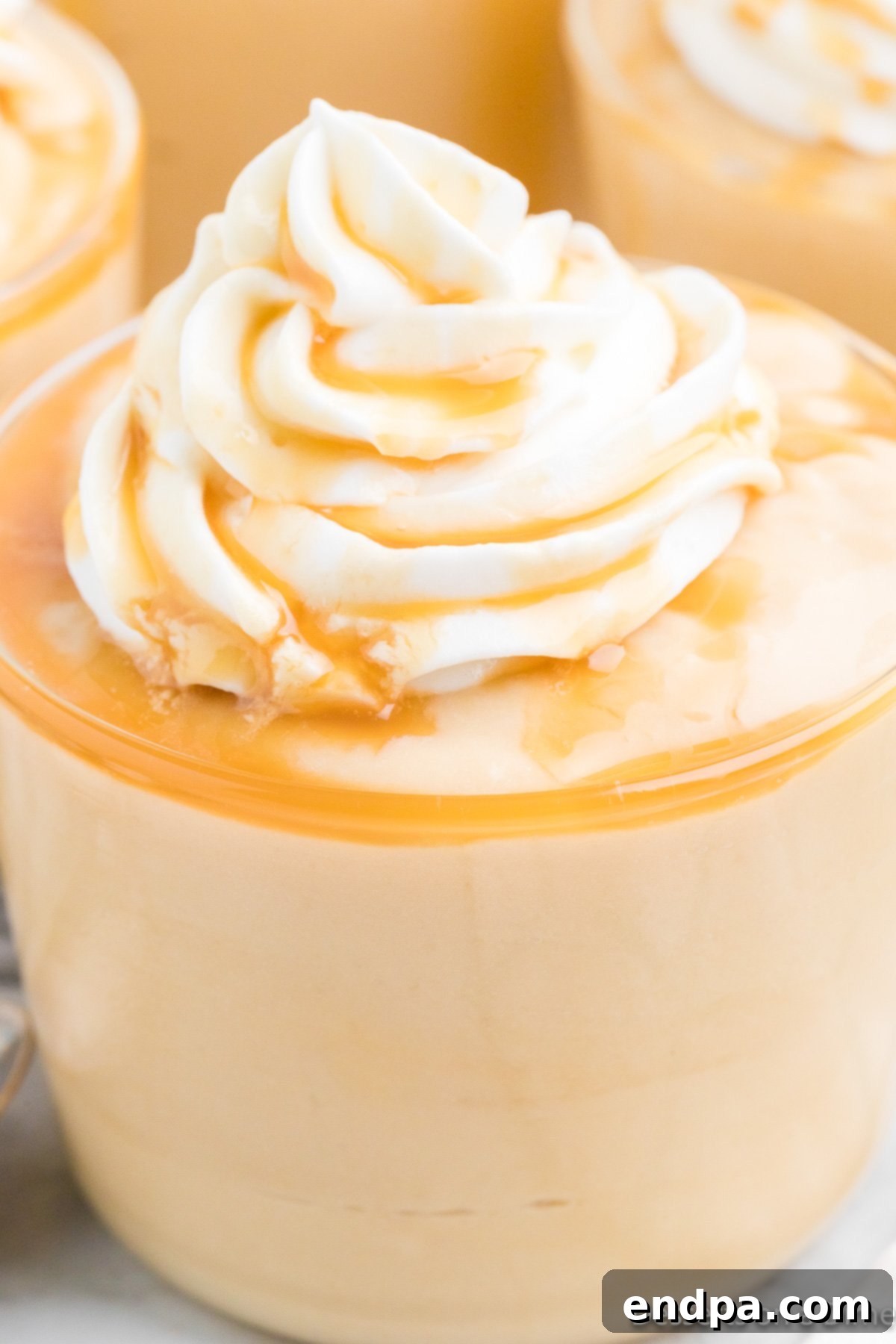 Pudding in cups topped with whipped cream.