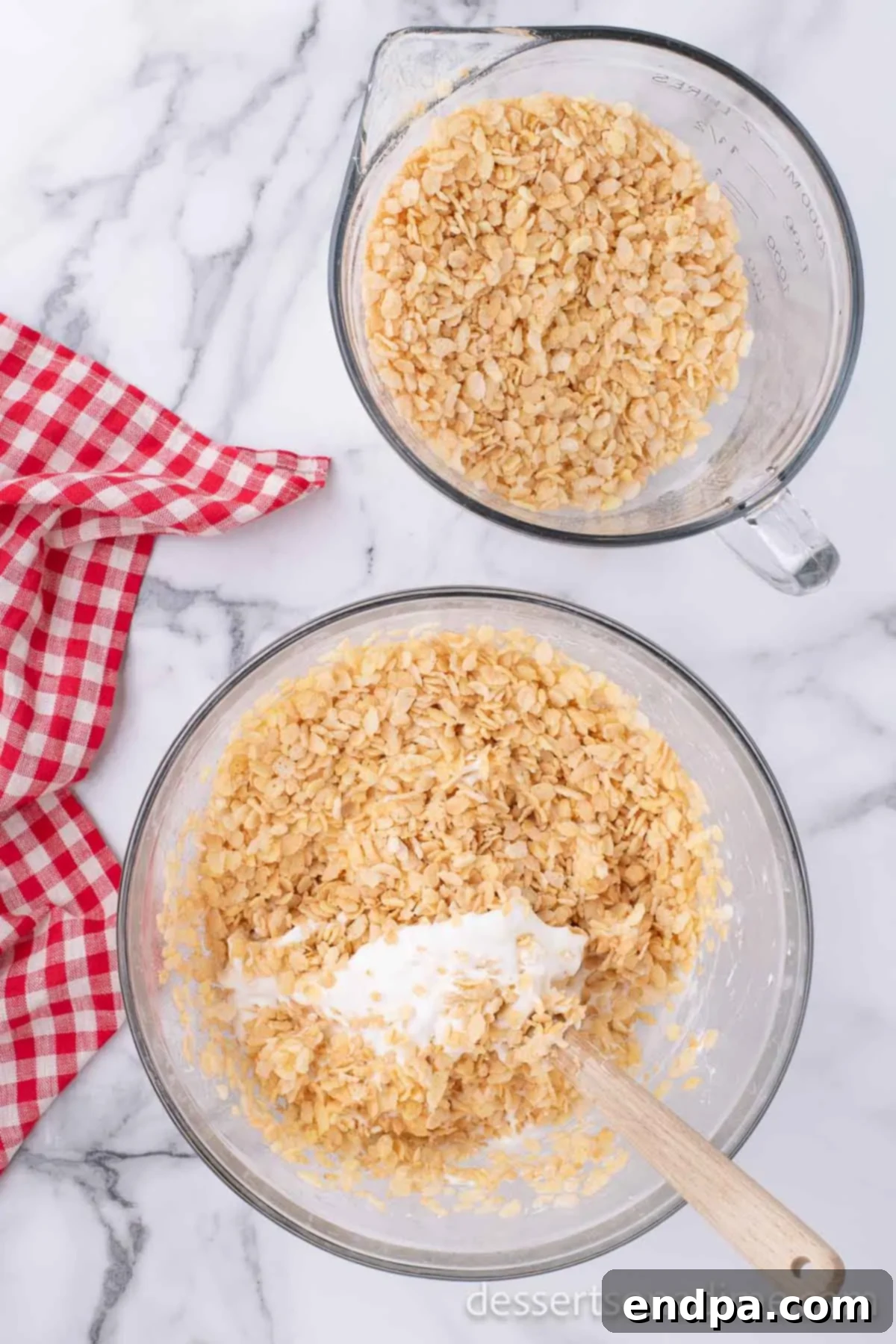 Cereal combined with melted marshmallows.