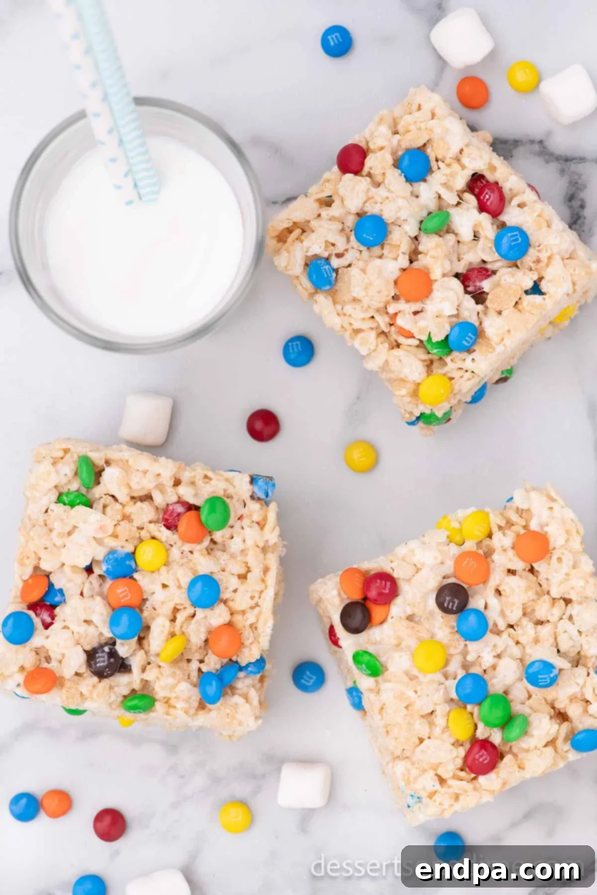 Rice Krispy Treats cut into squares. 
