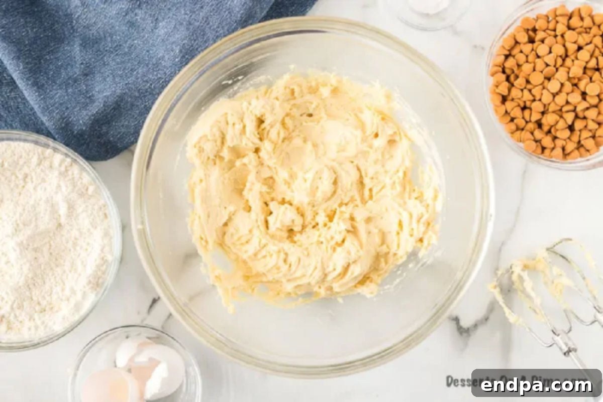 Chewy Butterscotch Cookies 2 Combining the wet ingredients and dry ingredients together in a bowl for butterscotch cookies.