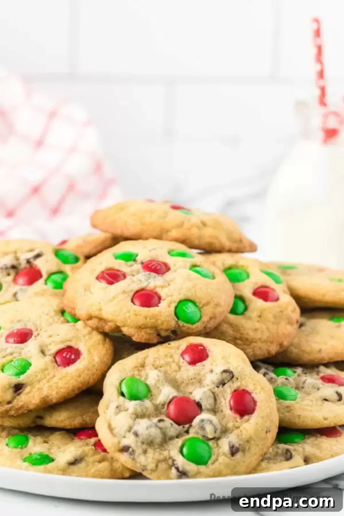 Perfect Santa Cookies for Christmas A plate of perfectly baked Santa Cookies, rich with chocolate and festive M&Ms, ready for the holidays