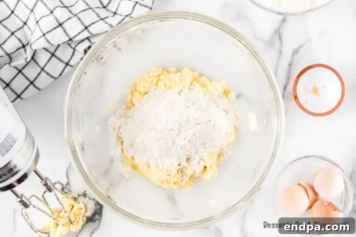 Flour mixture in a bowl, ready to be added to wet ingredients.