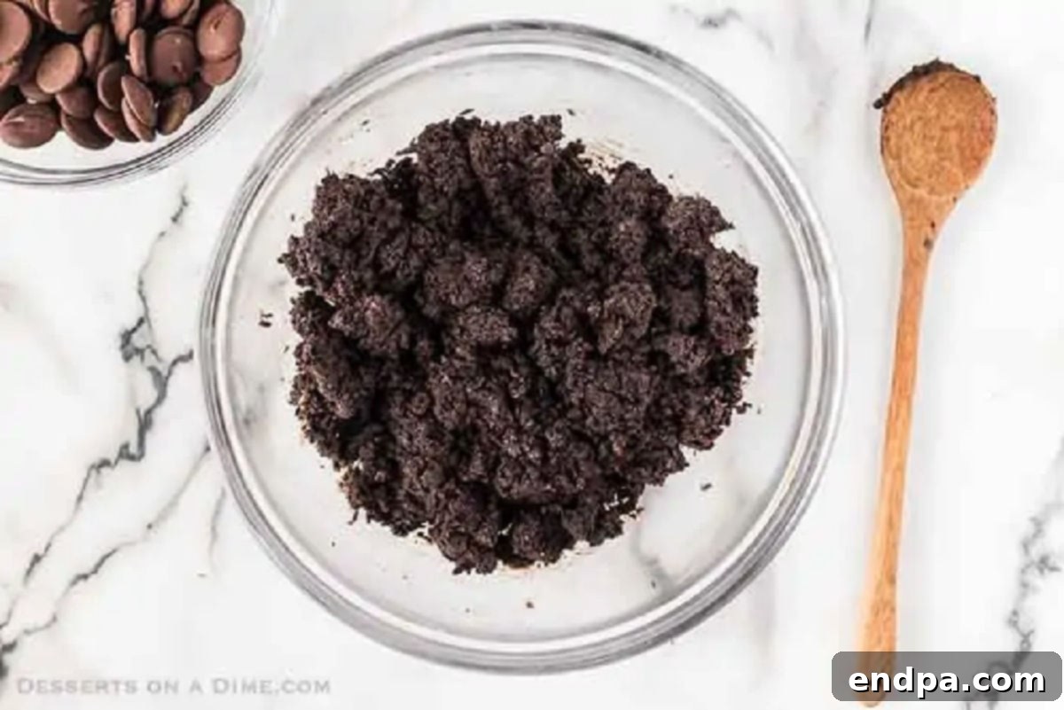 Decadent No-Bake Oreo Truffles 2 Bowl of finely crushed Oreo cookies, ready for mixing