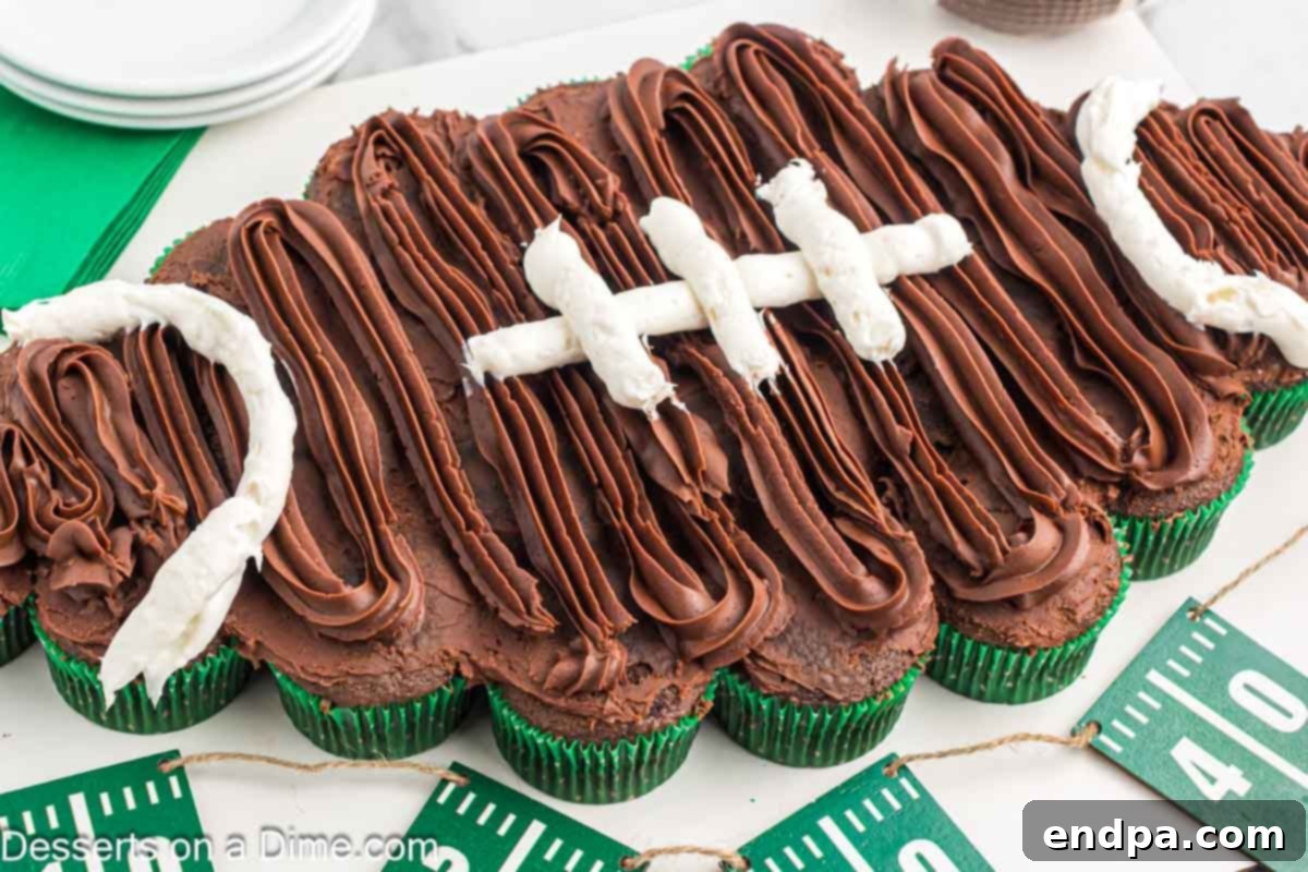 Football Pull Apart Cupcakes frosted and ready to enjoy.