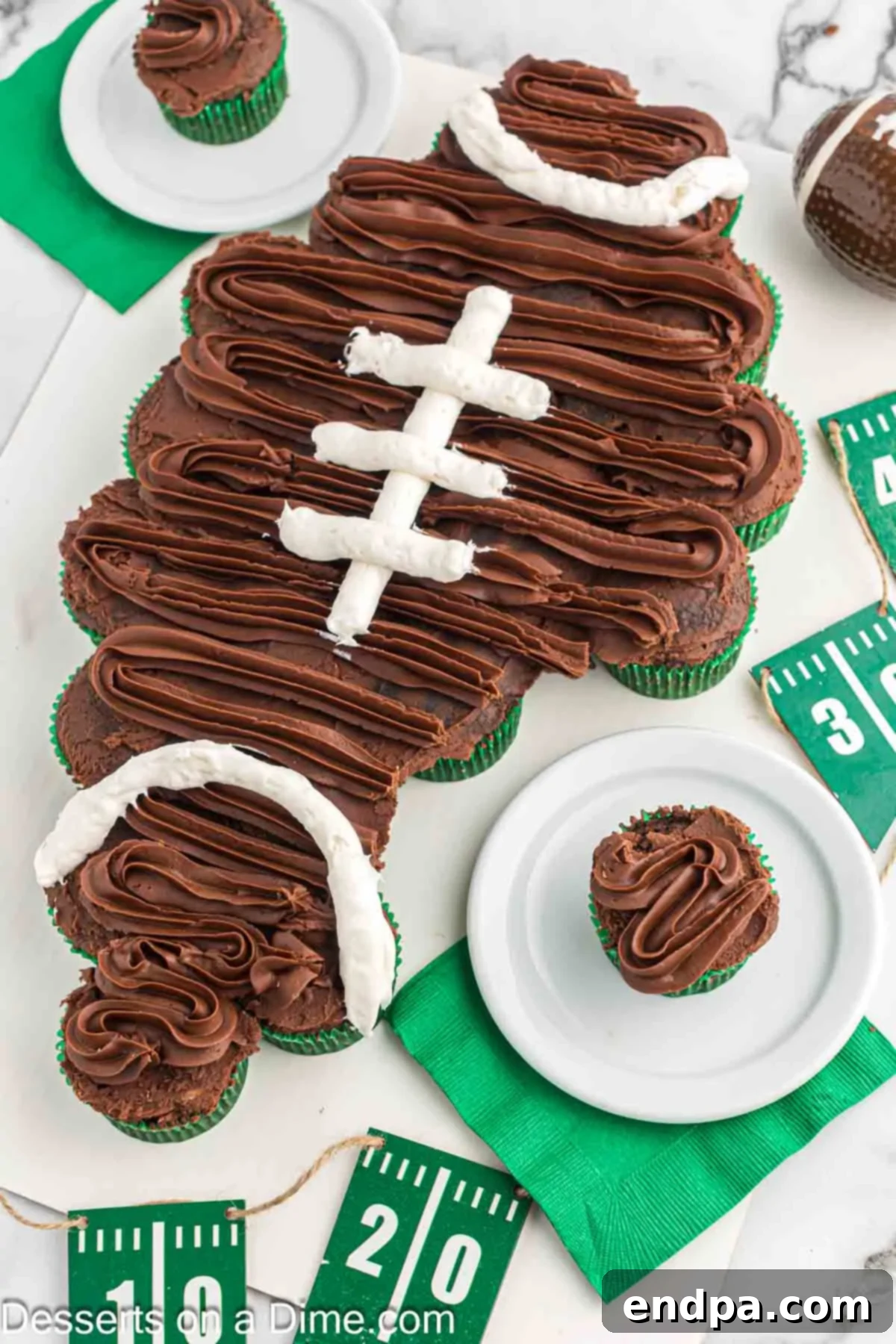 Pull apart football cupcake cake ready to serve.
