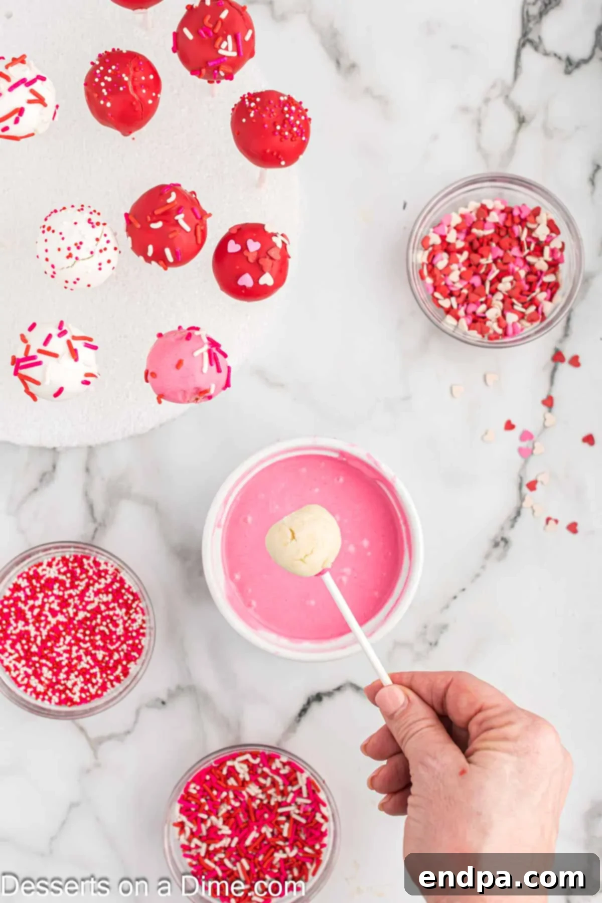 Cake pop dipped in melted candy. 