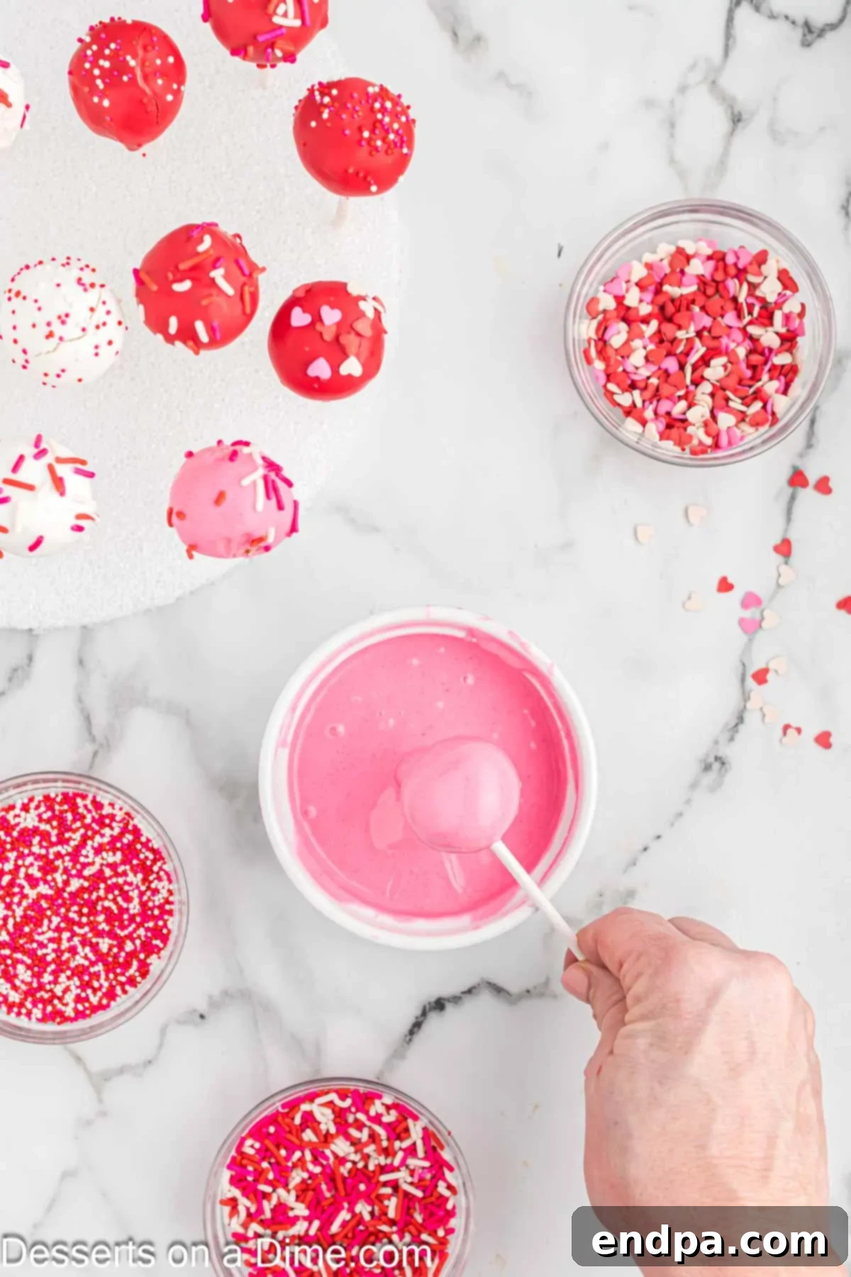 Cake pop dipped in melted candy. 