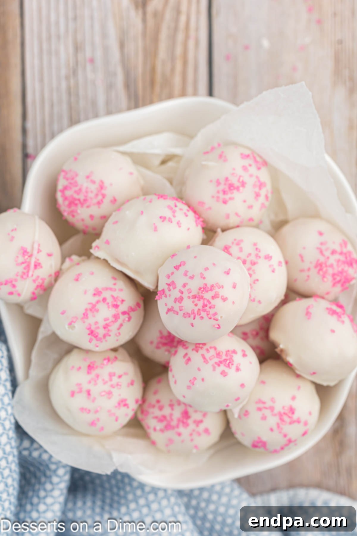 Beautifully arranged Strawberry Truffles in a serving bowl.