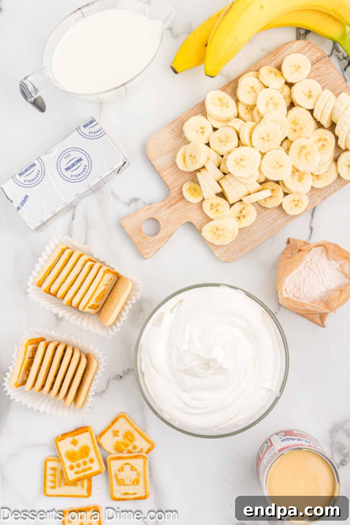 Paula Deen's Southern Banana Pudding 3 Ingredients for banana pudding - sweetened condensed milk,, whipped topping, cream cheese, milk, pudding, bananas, cookies.