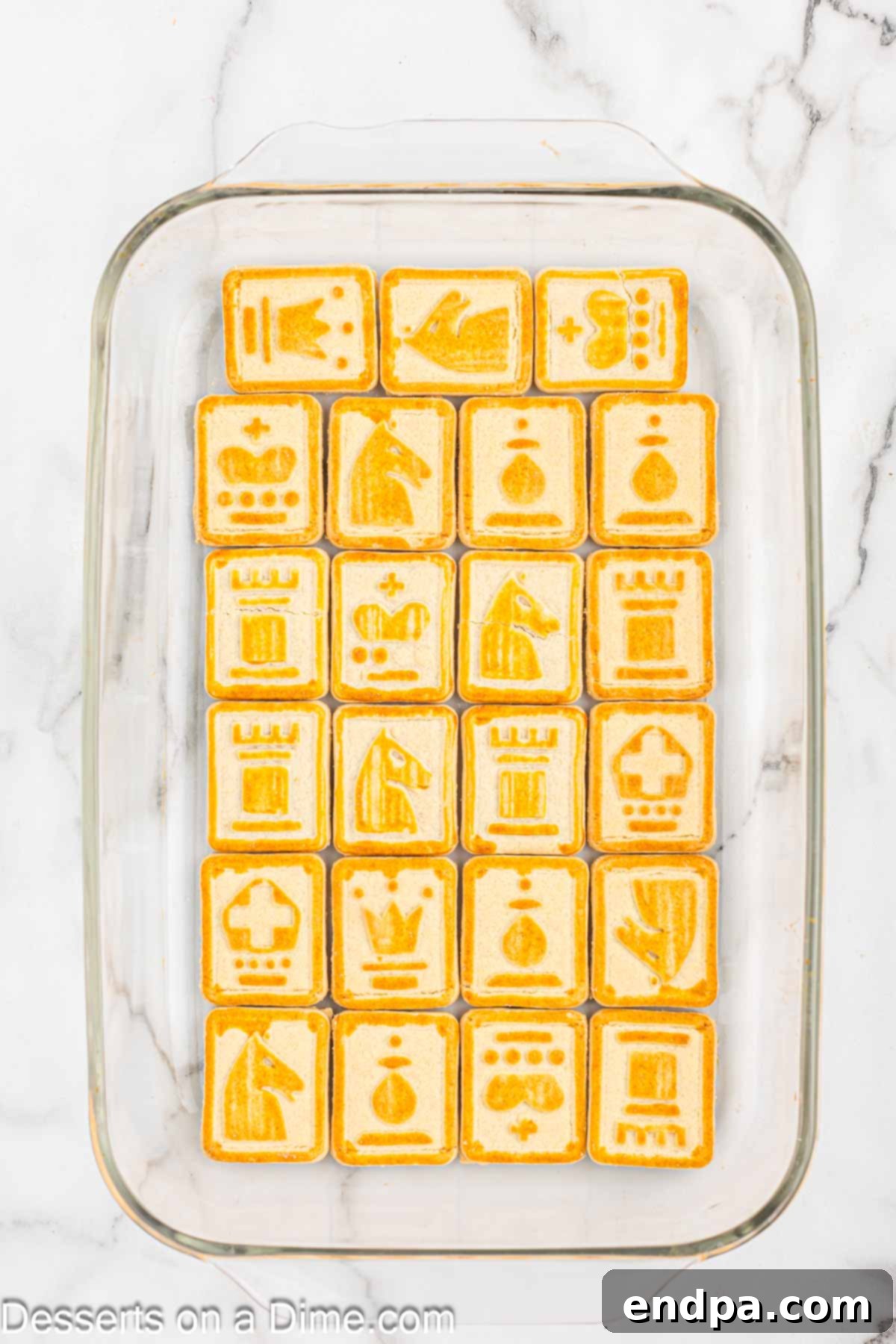 Paula Deen's Southern Banana Pudding 4 Cookies layered on bottom of dish.