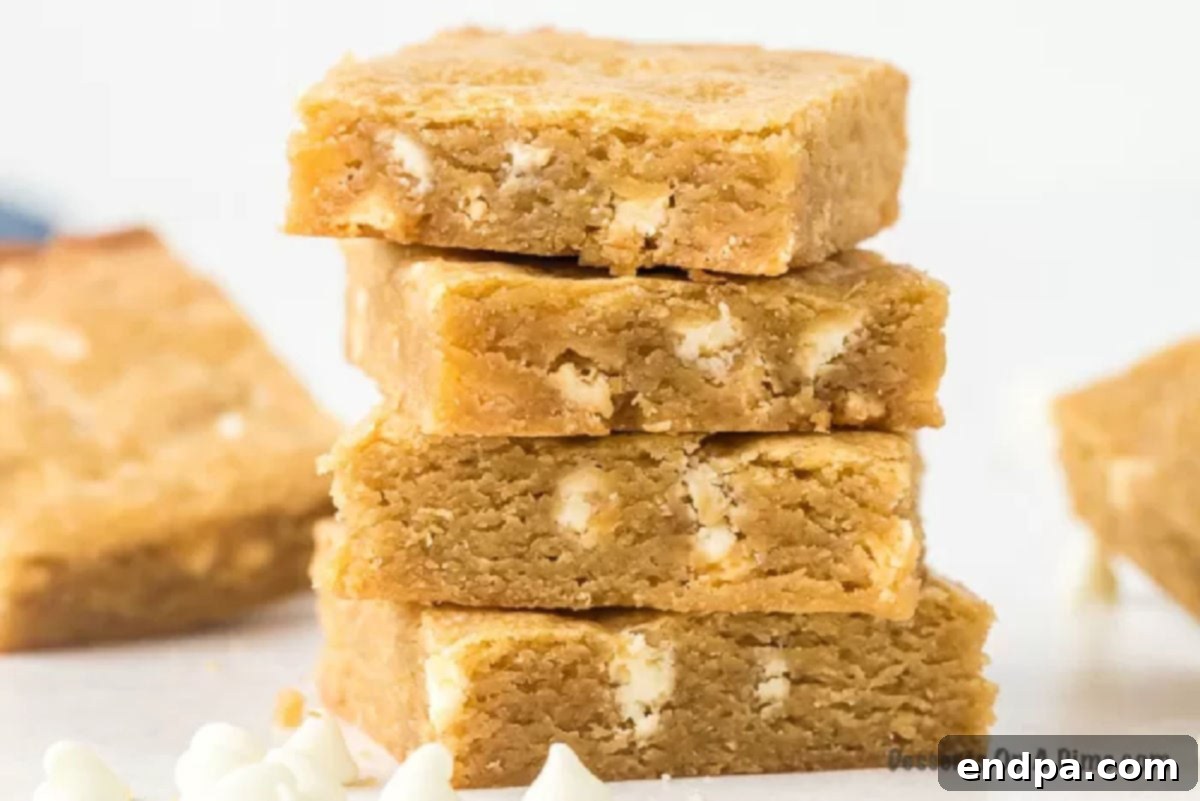 Stack of Blondies sliced and ready to eat.