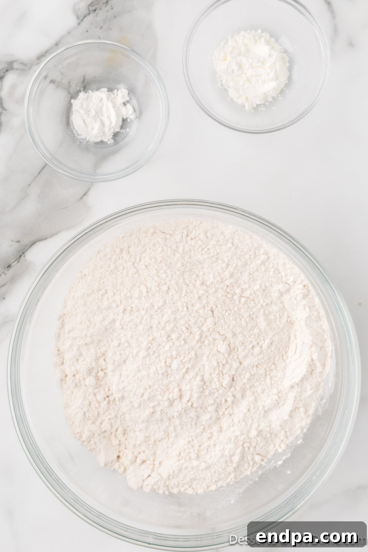 Dry ingredients combined in a bowl. 