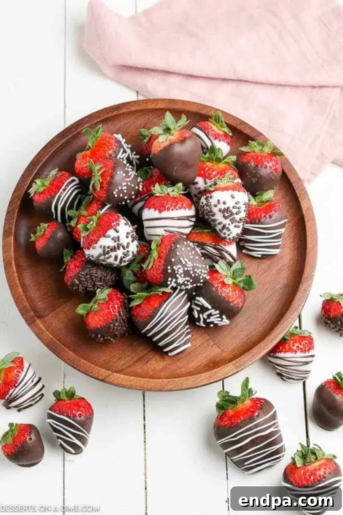 A beautiful display of chocolate covered strawberries arranged on a platter, ready to be served.